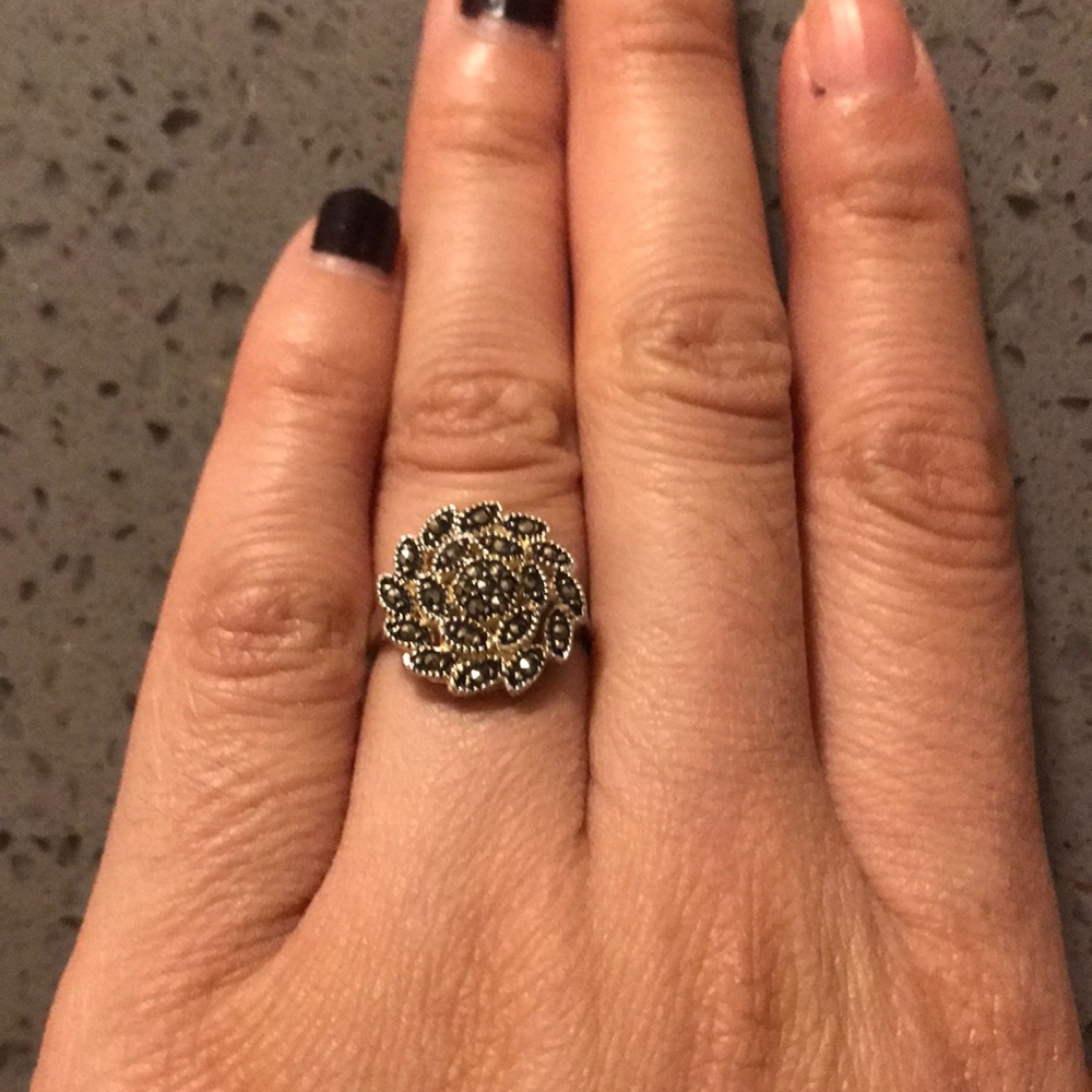 Sterling silver.925 marcasite turmaline tanzanite stone sz 6.5